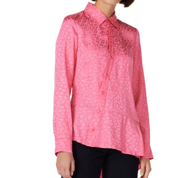 Koché Pink Leopard Jacquard Blouse 36/S Button Down Peplum Asymmetrical  Hem - Picture 1 of 5